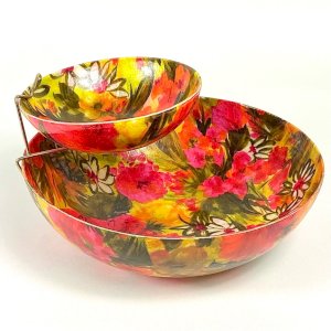 1960’s fiberglass chip and dip bowl with a fabulous floral pattern.