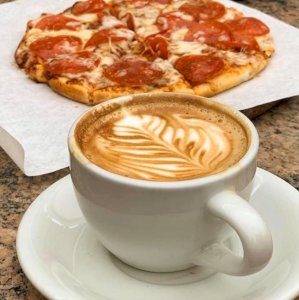 What could be better than pizza and a latte! Stop by or order online now.
