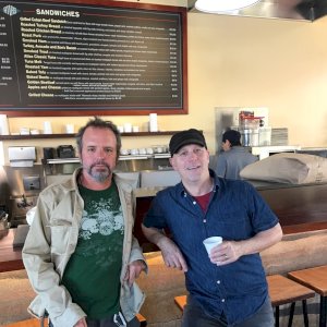 These two cool guys! Doug Rhodes our current artist and Bill the Founder of Atlas Cafe 1996. Come see the show! Support art and artists @AtlasCafeSF On the corner of 20th St at Alabama in SFs Historic Mission District.
