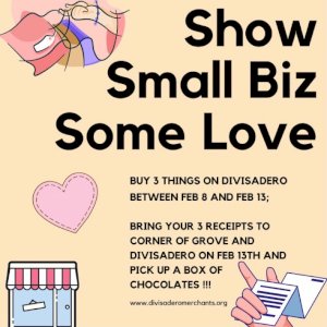 Our Divisadero Street merchants are in need of some love this Valentine’s Day so we’re running a very special promotion. Buy three things on Divisadero between Feb. 8 and Feb. 13 and you can pick up a box of chocolates! 🎁