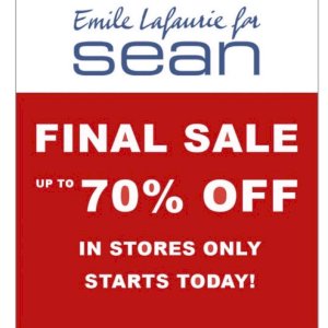 End of season sale. In stores only.