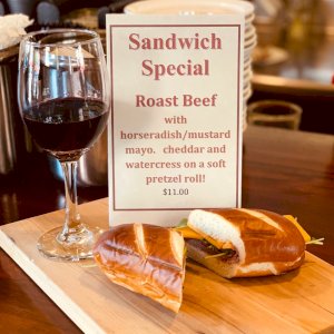 Our sandwich special for today and tomorrow is a roast beef sandwich on a soft pretzel 🥨 role.