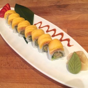 Please come in and try our Mango Tango special today. It's a shrimp tempura and avocado roll topped with lobster salad, fresh mango and unagi sauce.