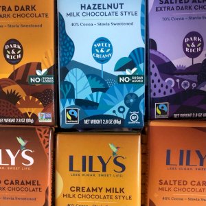 We now have a big selection of LILY'S botanically sweetened chocolate bars. LILY'S uses non-GMO gluten-free ingredients harvested through Fair Trade practices, and their products are sweetened with Stevia so there are no added refined or processed sugars.
