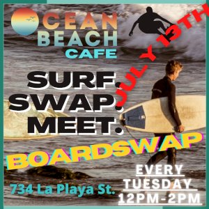 SF Surfer Community BOARDSWAP 🏄‍♀️ 
🏄🏽‍♂️ SURF.SWAP.MEET happening every Tuesday at 12pm Noon at Ocean Beach Cafe Parklet 734 La Playa St. A block from the Beach!

Swap, trade, sell, step up, come down and hang with fellow surfers over $2 coffee’s. Screw Craigslist, best deals are at Bartender Surfer Owned Ocean Beach Cafe! 🌊🏄‍♀️🏄🏄🏽‍♂️🤙🏼
